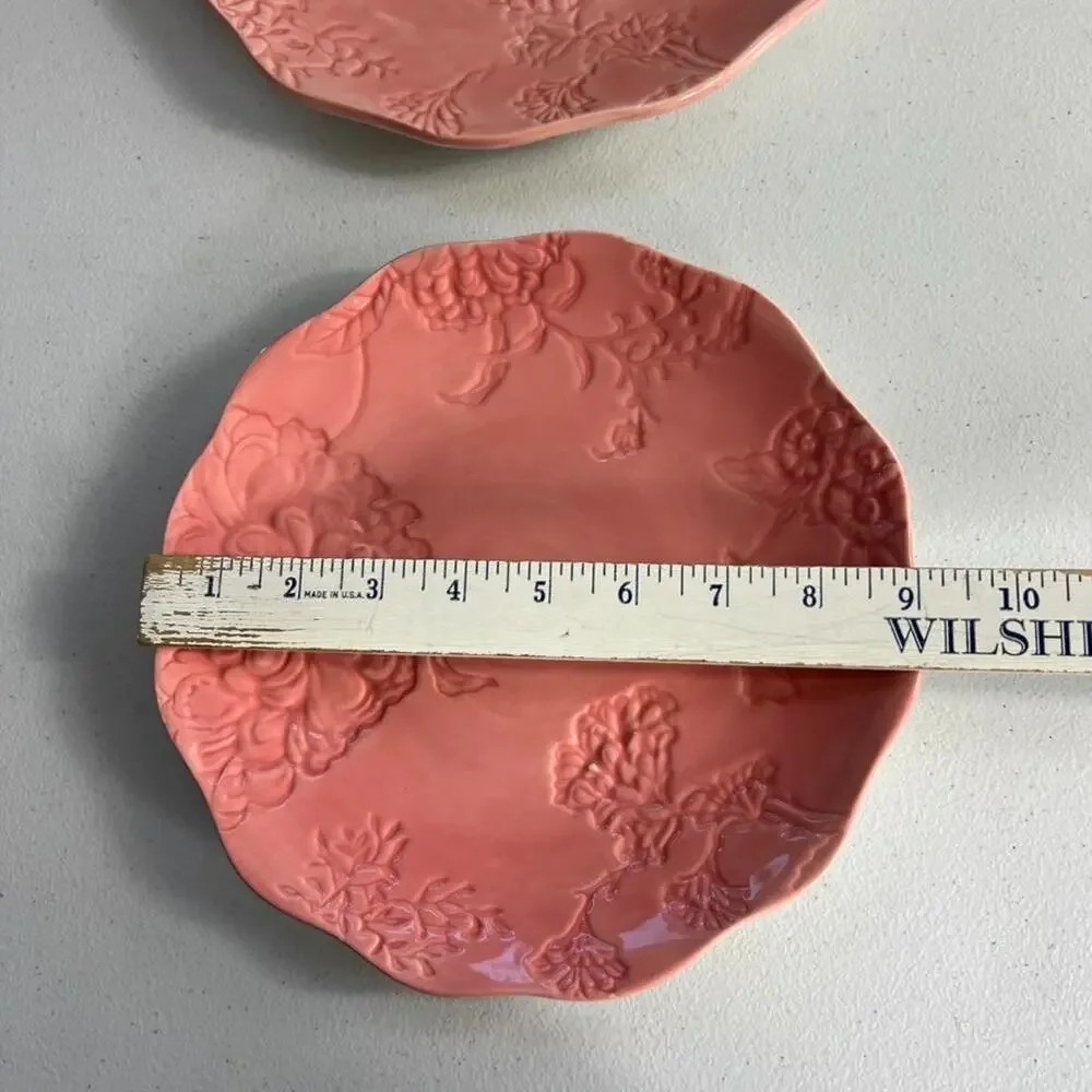 Edie Rose Home Plate Set of 2 Hydrangea Collection Coral Pink Lunch & Dinner